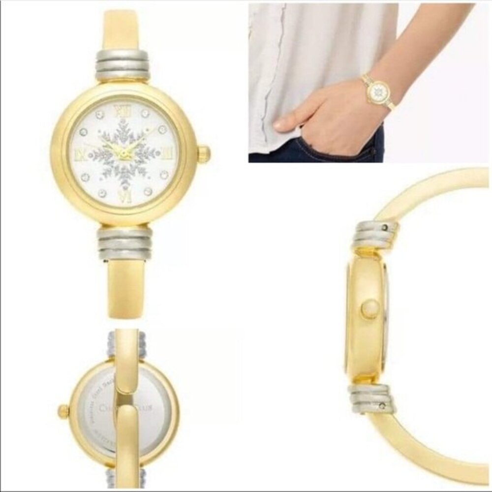 Holiday Lane Two-tone Snowflake Cuff Bracelet Watch 28mm Gold / Silver